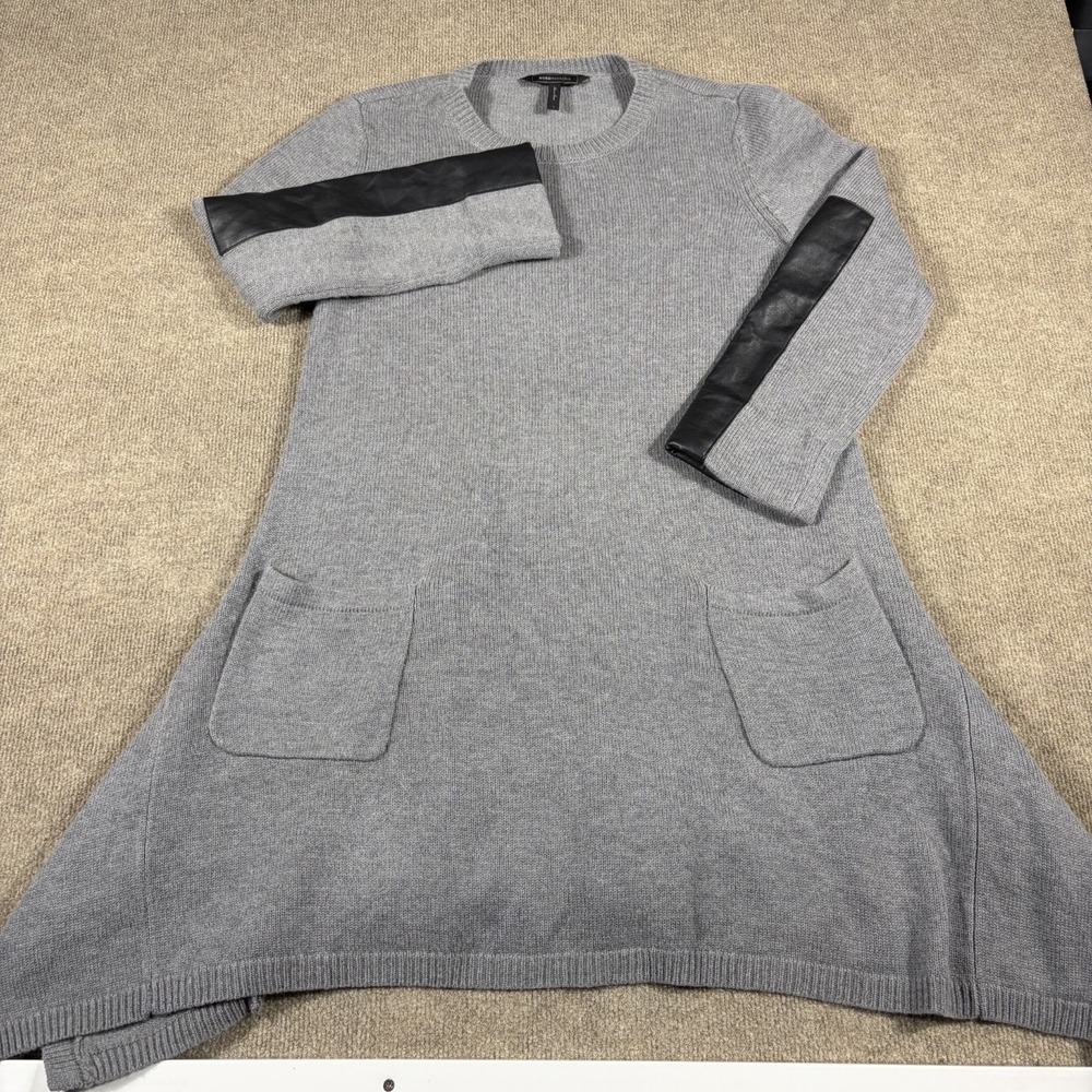BCBG Max Azria Dahnya Sweater Dress Womens Large Gray Merino Wool Patch Pockets